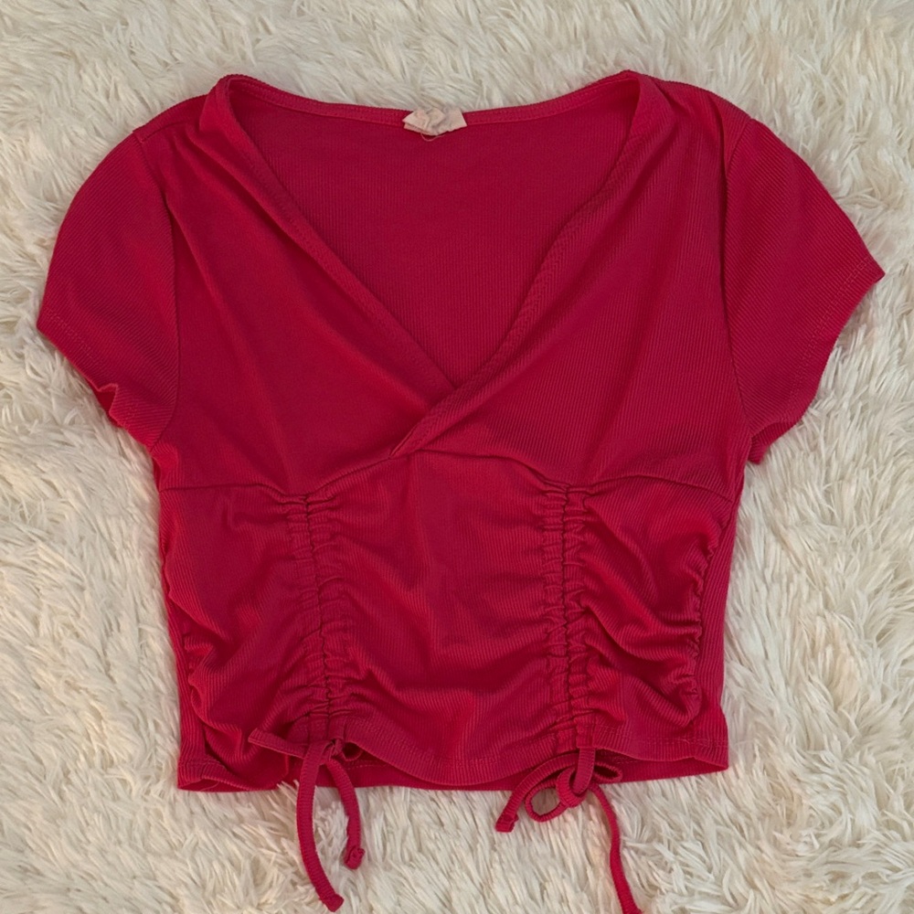 Hot pink  Ruched V-Neck Women's Top crop